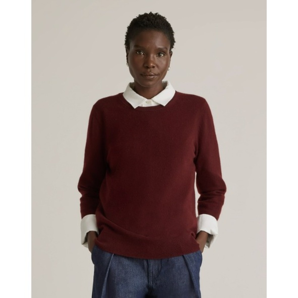 Quince Mongolian 100% Cashmere Crewneck Sweater Rich Burgundy Red Fall Knit L